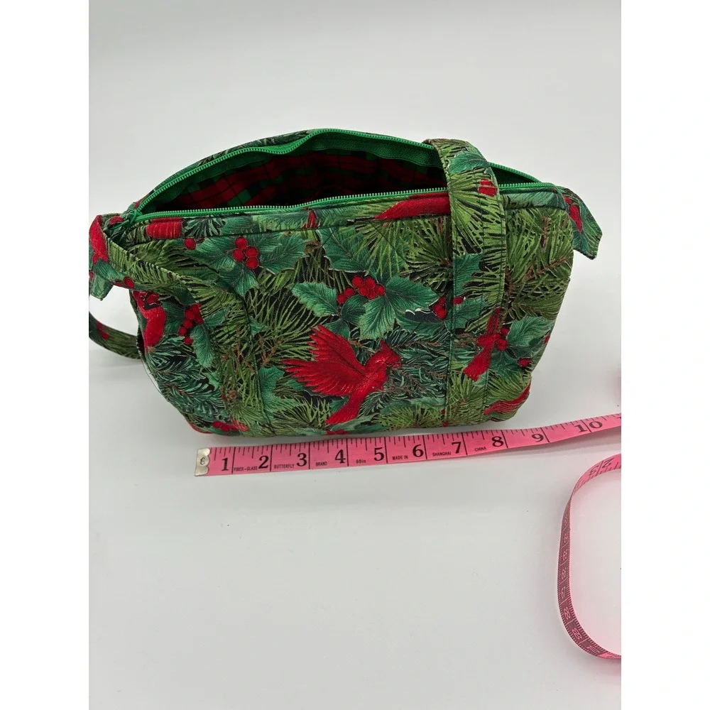 Handmade Quilted Christmas Cardinal Handbag Green Red Holiday Barrel Bag